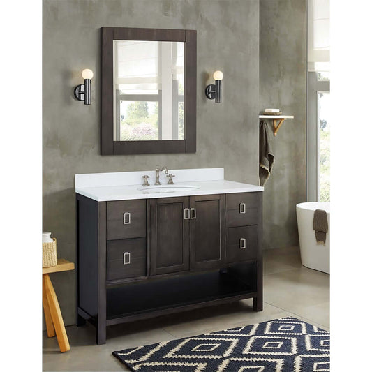 49" Single vanity in Silvery Brown finish with White Quartz top and oval sink - 400300-SB-WEO