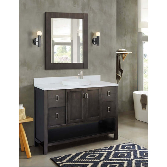 49" Single vanity in Silvery Brown finish with White Quartz top and round sink - 400300-SB-WERD