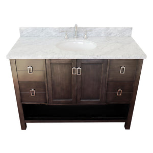49" Single vanity in Silvery Brown finish with White Carrara top and oval sink - 400300-SB-WMO