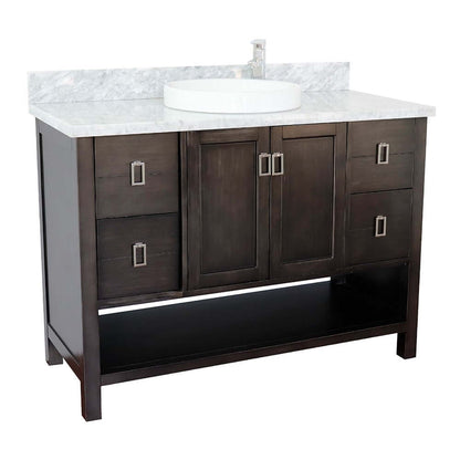 49" Single vanity in Silvery Brown finish with White Carrara top and round sink - 400300-SB-WMRD