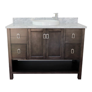 49" Single vanity in Silvery Brown finish with White Carrara top and round sink - 400300-SB-WMRD