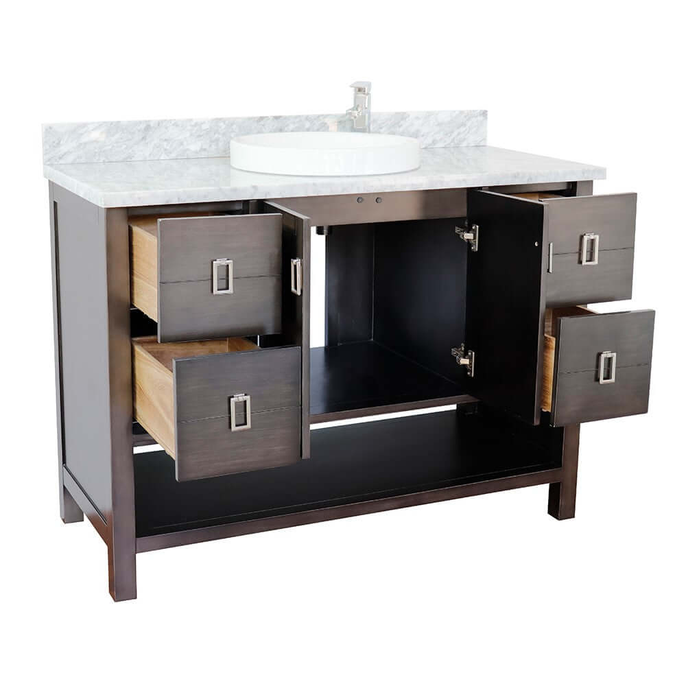 49" Single vanity in Silvery Brown finish with White Carrara top and round sink - 400300-SB-WMRD