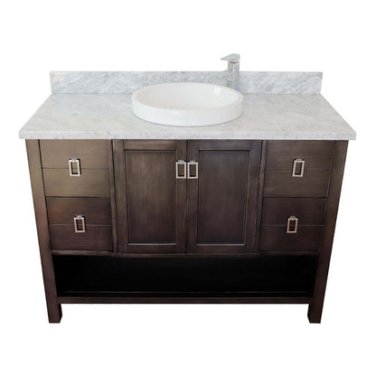 49" Single vanity in Silvery Brown finish with White Carrara top and round sink - 400300-SB-WMRD