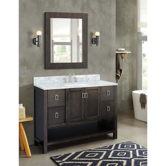 49" Single vanity in Silvery Brown finish with White Carrara top and rectangle sink - 400300-SB-WMR