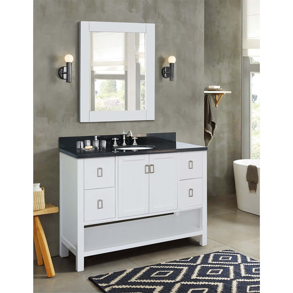 49" Single vanity in White finish with Black Galaxy top and oval sink - 400300-WH-BGO
