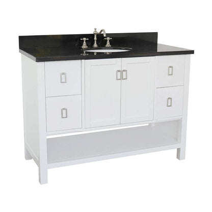 49" Single vanity in White finish with Black Galaxy top and oval sink - 400300-WH-BGO