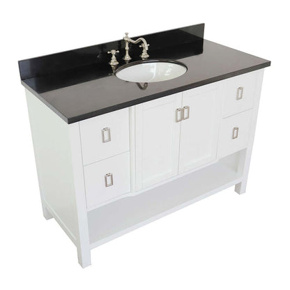 49" Single vanity in White finish with Black Galaxy top and oval sink - 400300-WH-BGO