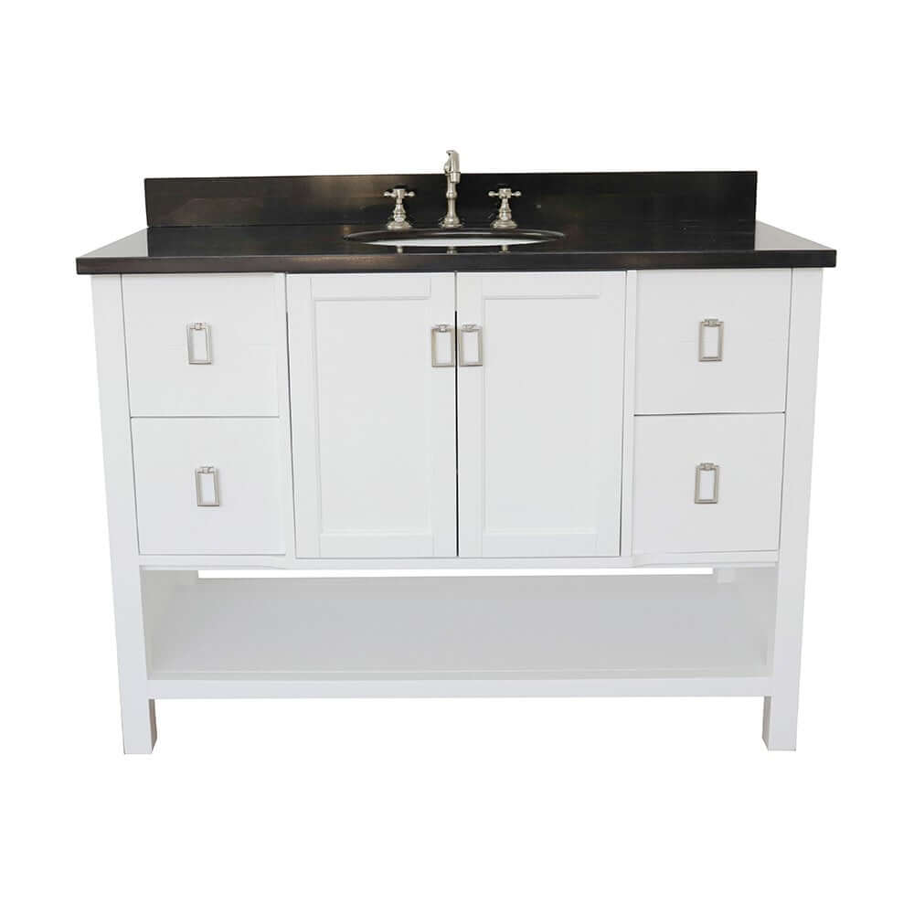 49" Single vanity in White finish with Black Galaxy top and oval sink - 400300-WH-BGO