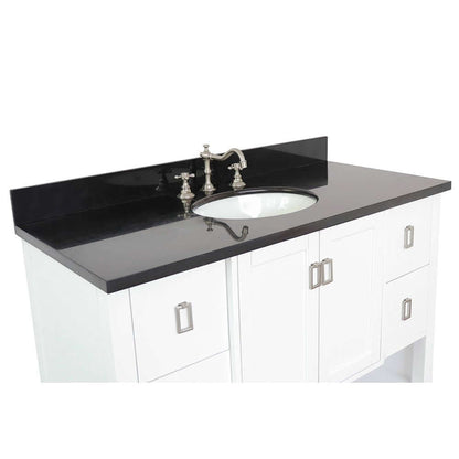 49" Single vanity in White finish with Black Galaxy top and oval sink - 400300-WH-BGO