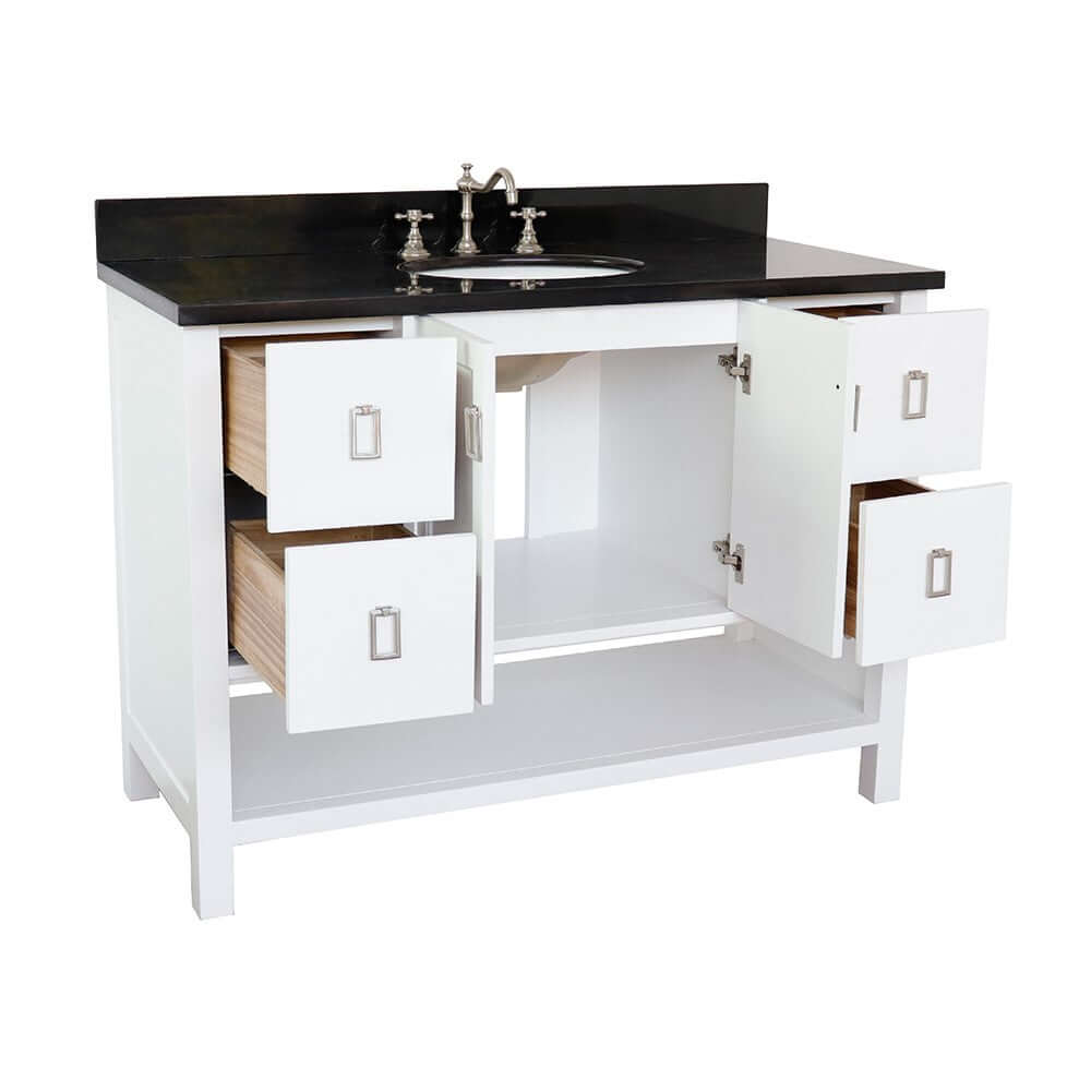 49" Single vanity in White finish with Black Galaxy top and oval sink - 400300-WH-BGO