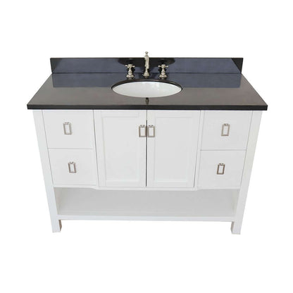 49" Single vanity in White finish with Black Galaxy top and oval sink - 400300-WH-BGO