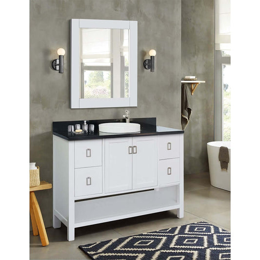 49" Single vanity in White finish with Black Galaxy top and round sink - 400300-WH-BGRD