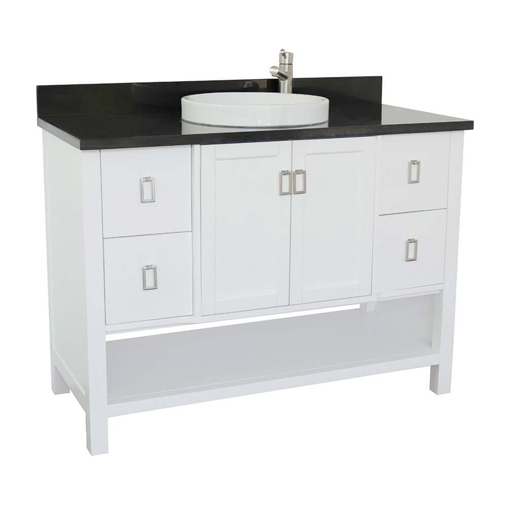 49" Single vanity in White finish with Black Galaxy top and round sink - 400300-WH-BGRD