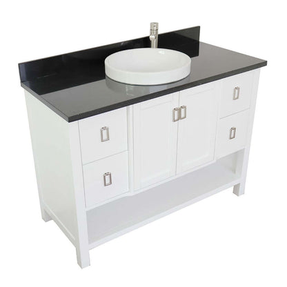 49" Single vanity in White finish with Black Galaxy top and round sink - 400300-WH-BGRD