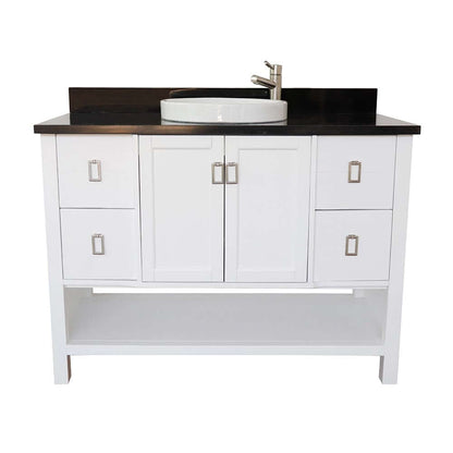 49" Single vanity in White finish with Black Galaxy top and round sink - 400300-WH-BGRD