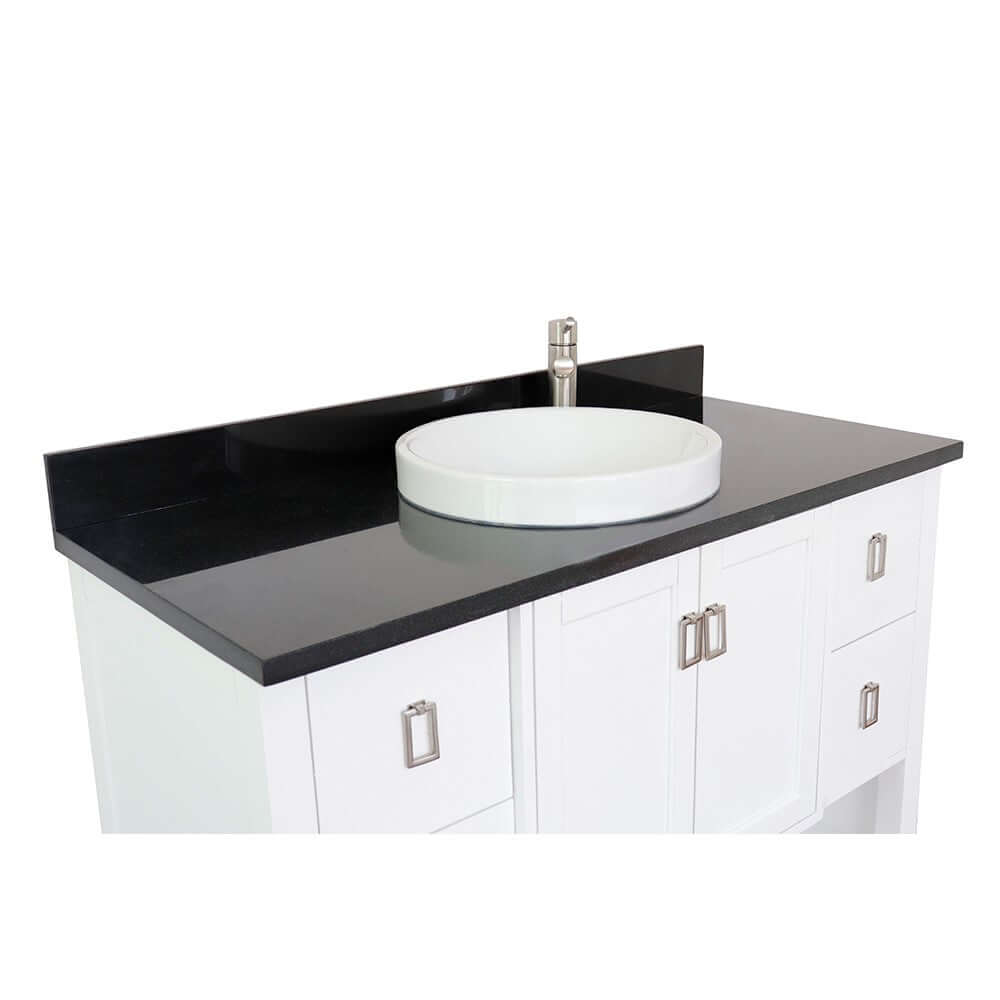 49" Single vanity in White finish with Black Galaxy top and round sink - 400300-WH-BGRD