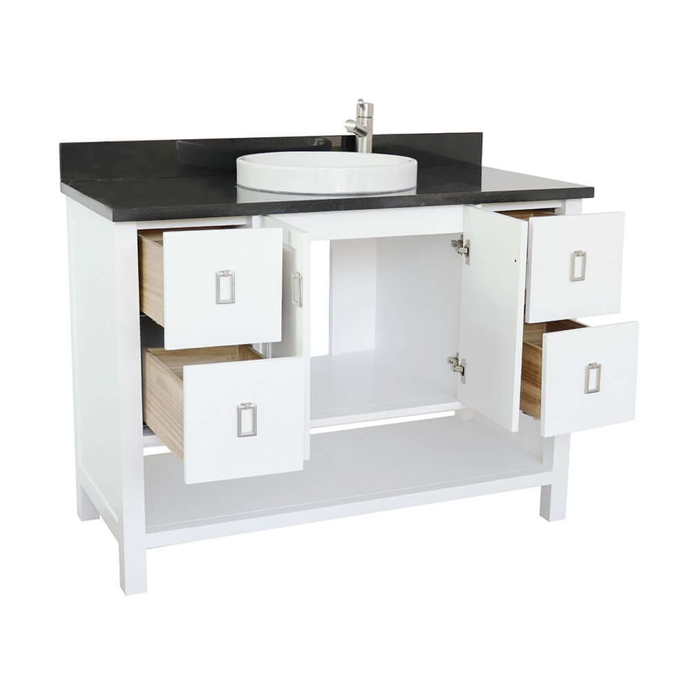 49" Single vanity in White finish with Black Galaxy top and round sink - 400300-WH-BGRD