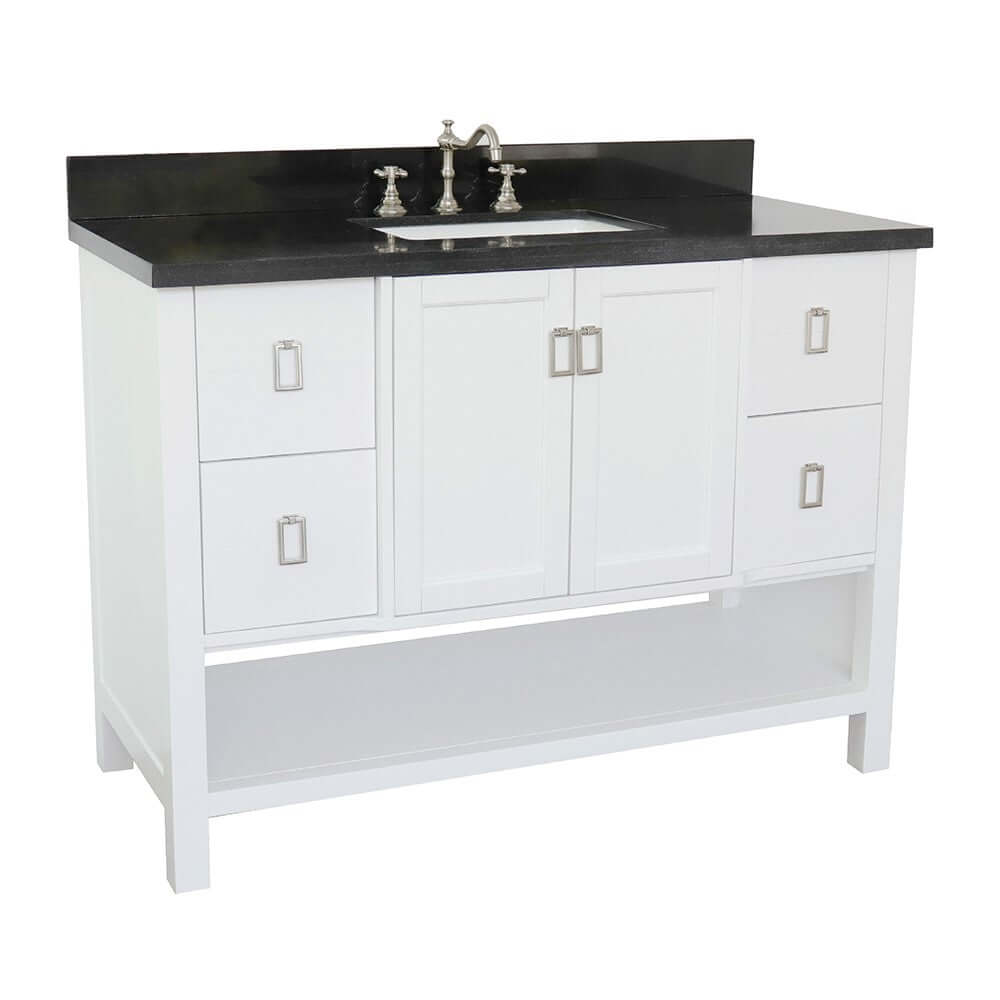 49" Single vanity in White finish with Black Galaxy top and rectangle sink - 400300-WH-BGR