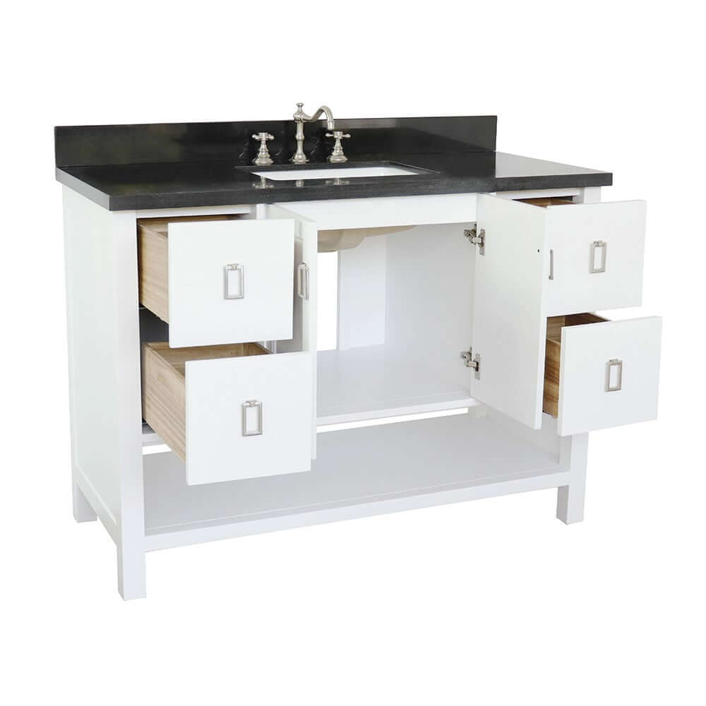 49" Single vanity in White finish with Black Galaxy top and rectangle sink - 400300-WH-BGR