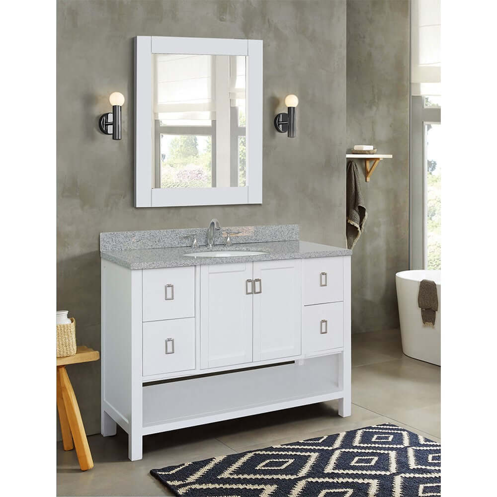 49" Single vanity in White finish with Gray granite top and oval sink - 400300-WH-GYO