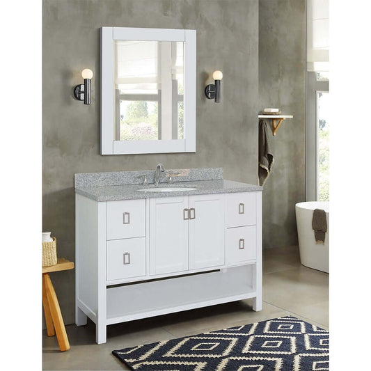 49" Single vanity in White finish with Gray granite top and oval sink - 400300-WH-GYO