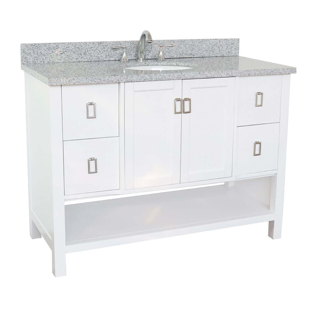 49" Single vanity in White finish with Gray granite top and oval sink - 400300-WH-GYO