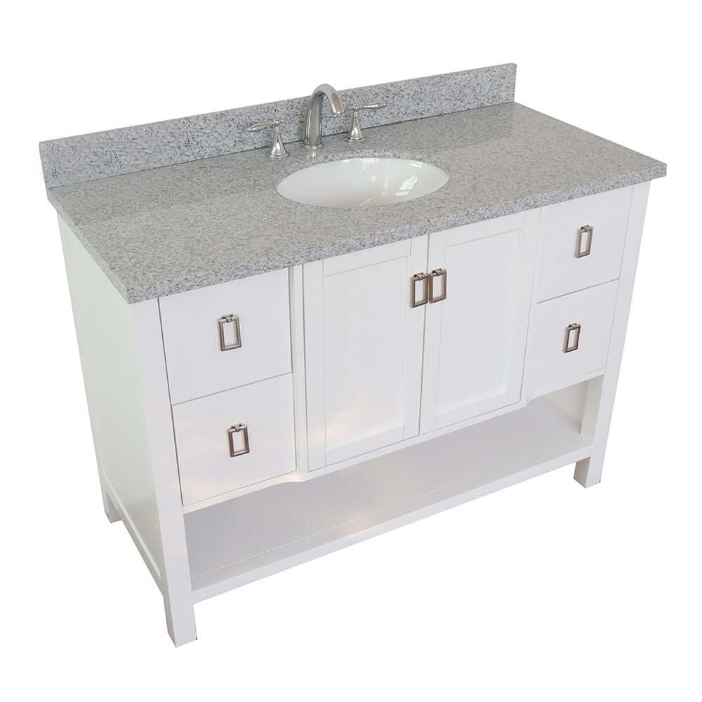 49" Single vanity in White finish with Gray granite top and oval sink - 400300-WH-GYO