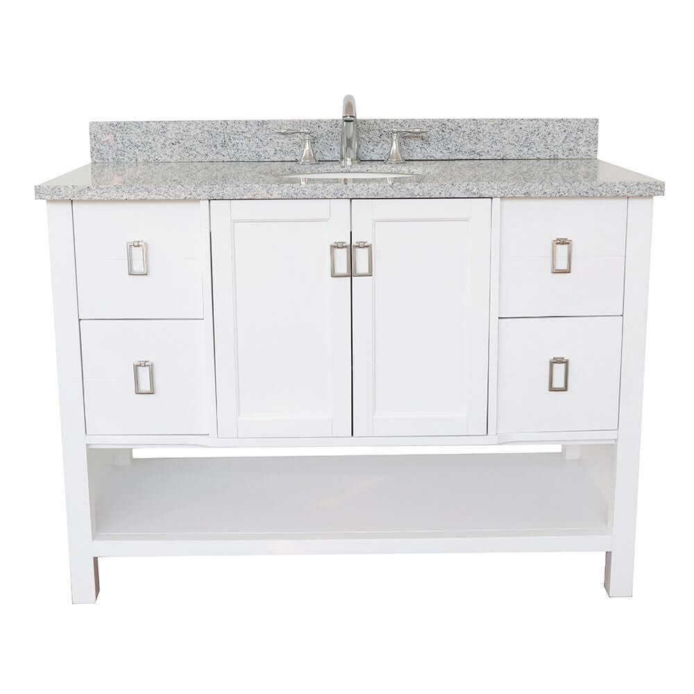 49" Single vanity in White finish with Gray granite top and oval sink - 400300-WH-GYO