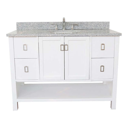 49" Single vanity in White finish with Gray granite top and oval sink - 400300-WH-GYO