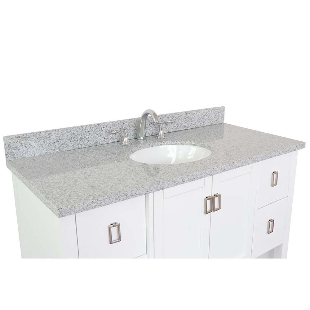 49" Single vanity in White finish with Gray granite top and oval sink - 400300-WH-GYO