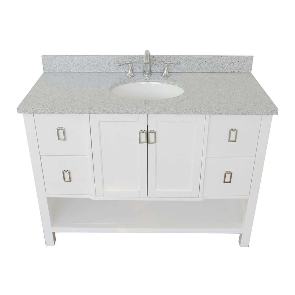 49" Single vanity in White finish with Gray granite top and oval sink - 400300-WH-GYO