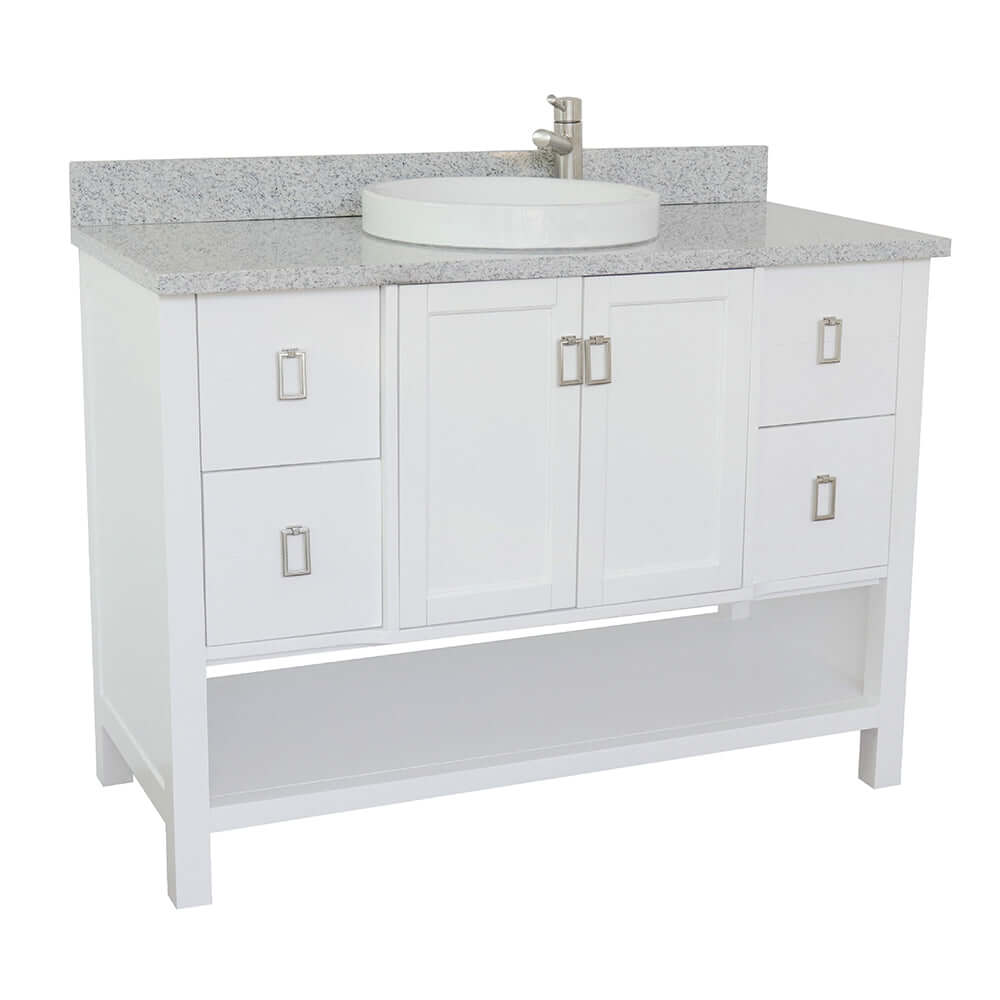 49" Single vanity in White finish with Gray granite top and round sink - 400300-WH-GYRD