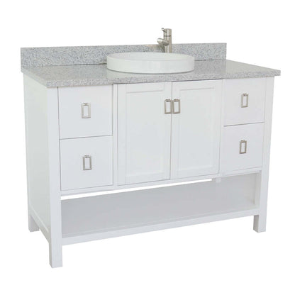 49" Single vanity in White finish with Gray granite top and round sink - 400300-WH-GYRD