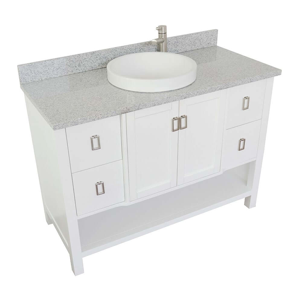 49" Single vanity in White finish with Gray granite top and round sink - 400300-WH-GYRD