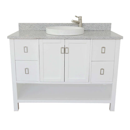 49" Single vanity in White finish with Gray granite top and round sink - 400300-WH-GYRD