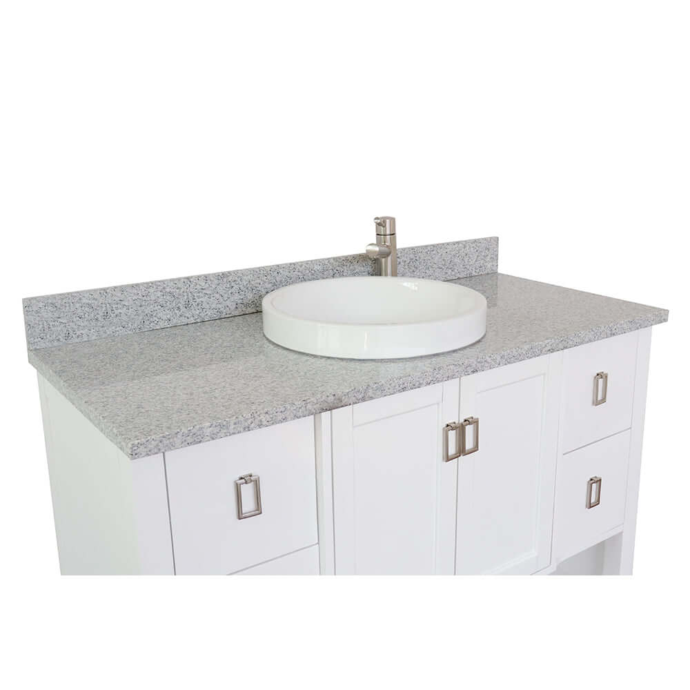 49" Single vanity in White finish with Gray granite top and round sink - 400300-WH-GYRD