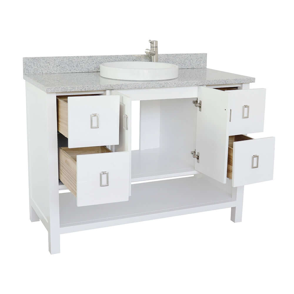 49" Single vanity in White finish with Gray granite top and round sink - 400300-WH-GYRD