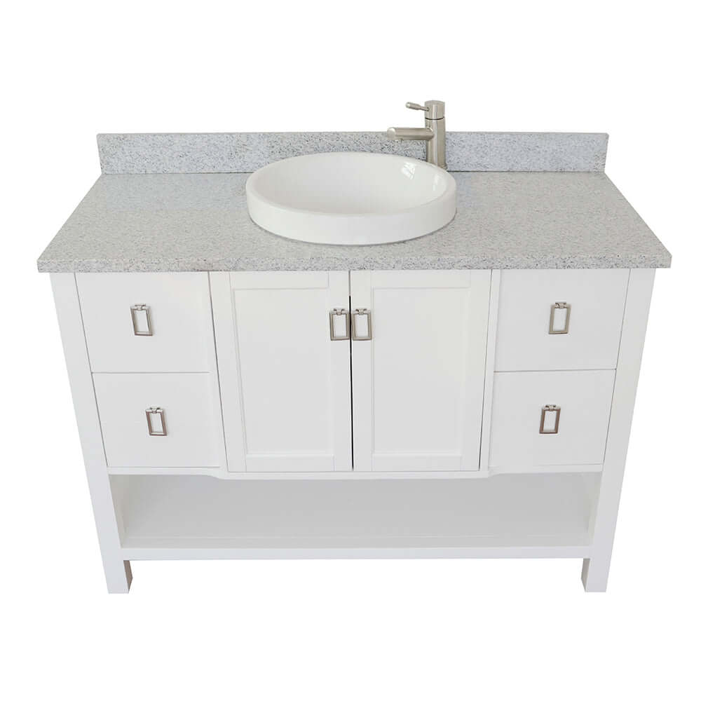 49" Single vanity in White finish with Gray granite top and round sink - 400300-WH-GYRD