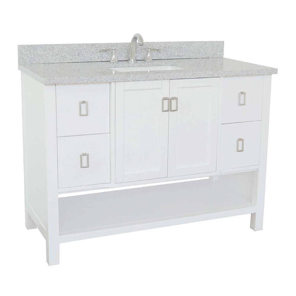 49" Single vanity in White finish with Gray granite top and rectangle sink - 400300-WH-GYR