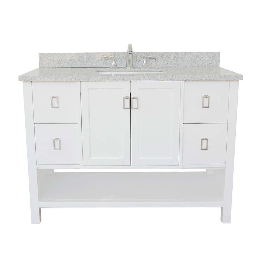 49" Single vanity in White finish with Gray granite top and rectangle sink - 400300-WH-GYR