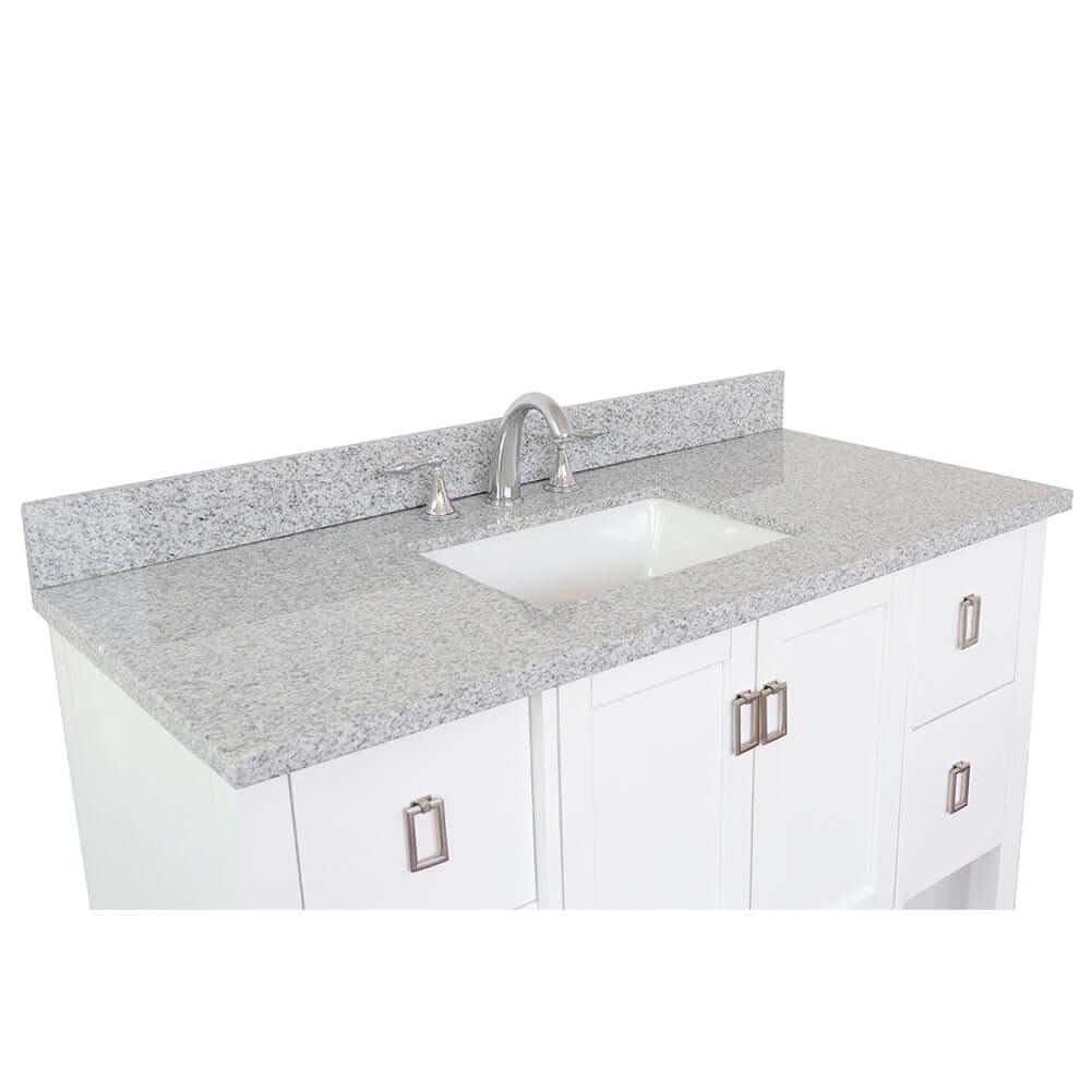 49" Single vanity in White finish with Gray granite top and rectangle sink - 400300-WH-GYR