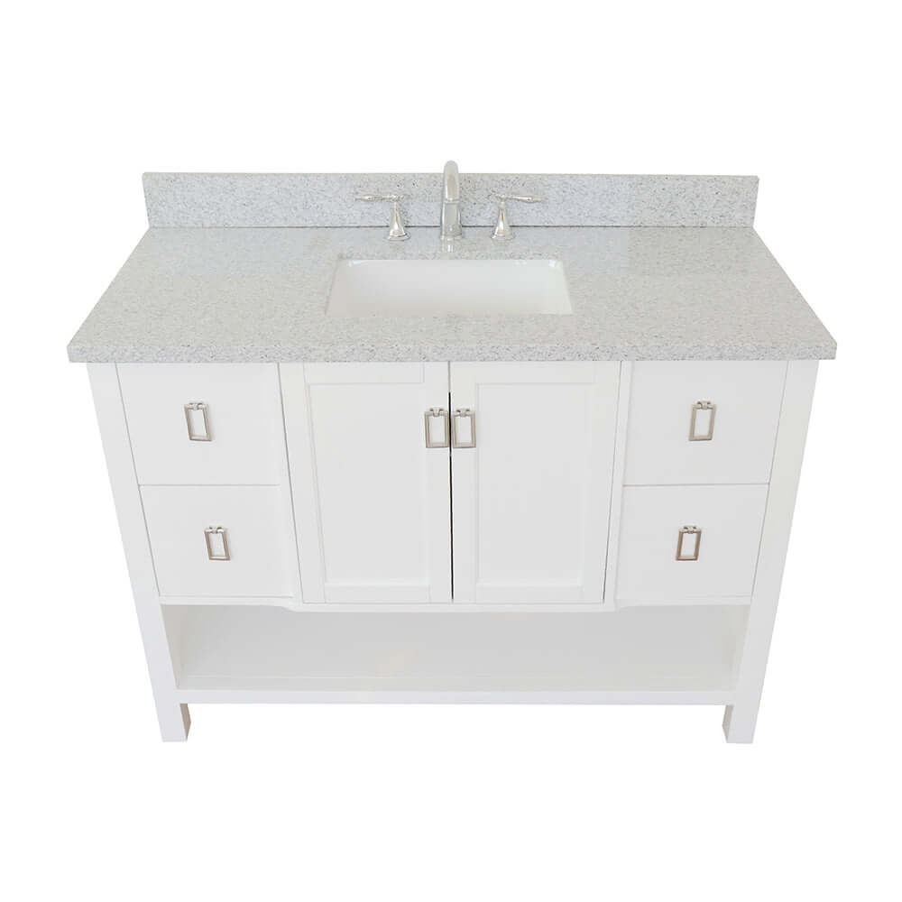 49" Single vanity in White finish with Gray granite top and rectangle sink - 400300-WH-GYR