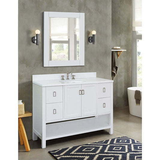 49" Single vanity in White finish with White Quartz top and oval sink - 400300-WH-WEO