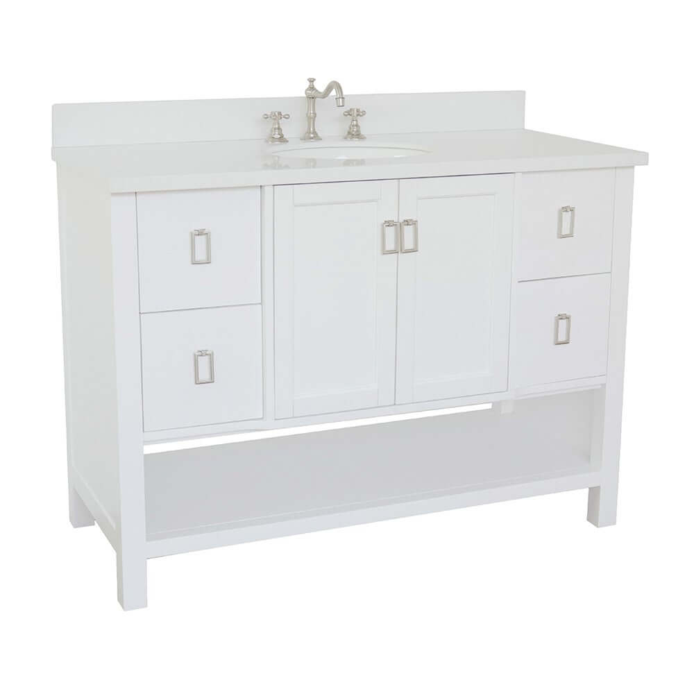 49" Single vanity in White finish with White Quartz top and oval sink - 400300-WH-WEO