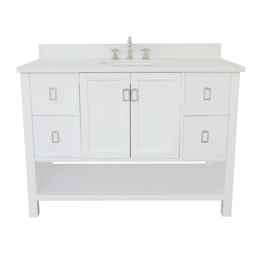 49" Single vanity in White finish with White Quartz top and oval sink - 400300-WH-WEO