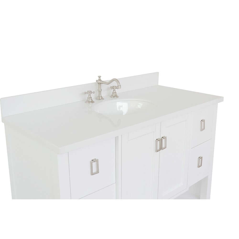 49" Single vanity in White finish with White Quartz top and oval sink - 400300-WH-WEO