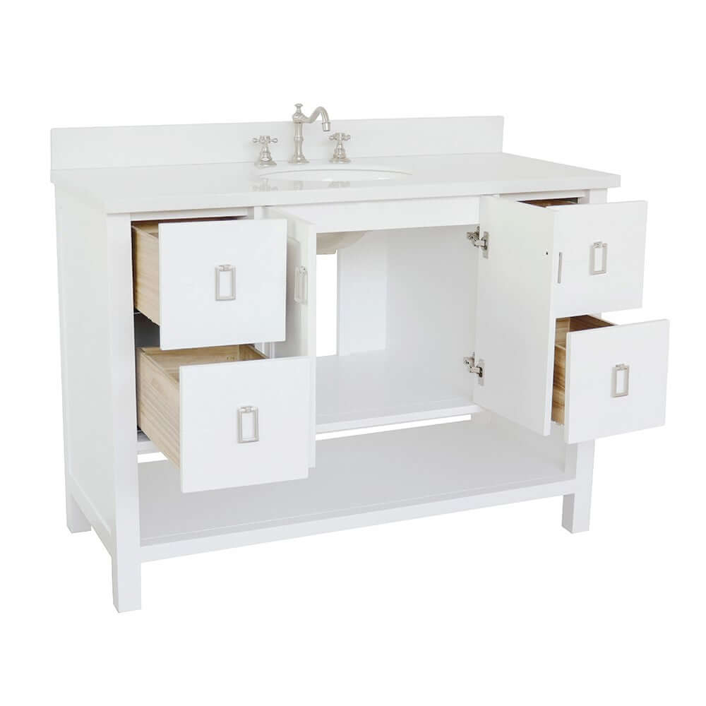 49" Single vanity in White finish with White Quartz top and oval sink - 400300-WH-WEO