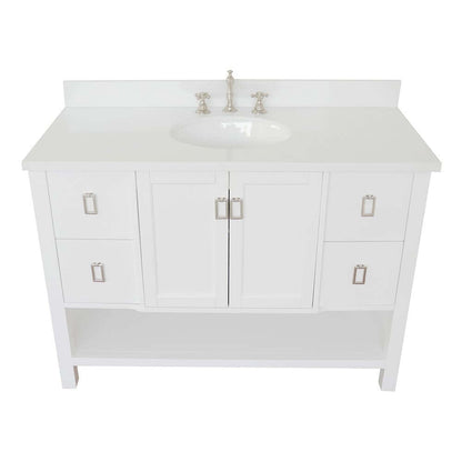 49" Single vanity in White finish with White Quartz top and oval sink - 400300-WH-WEO