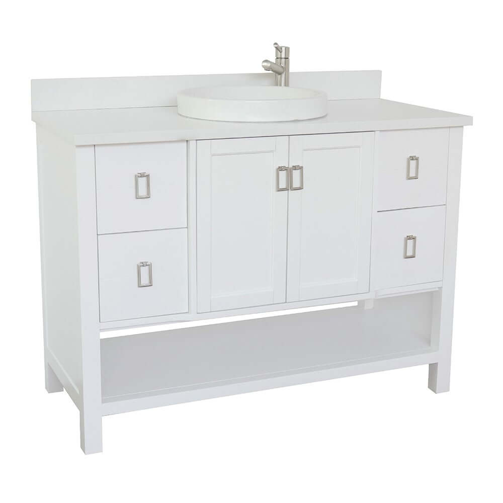 49" Single vanity in White finish with White Quartz top and round sink - 400300-WH-WERD