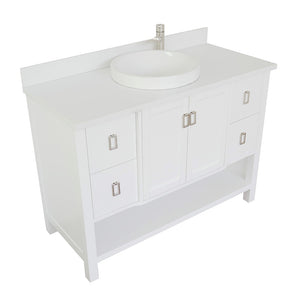 49" Single vanity in White finish with White Quartz top and round sink - 400300-WH-WERD